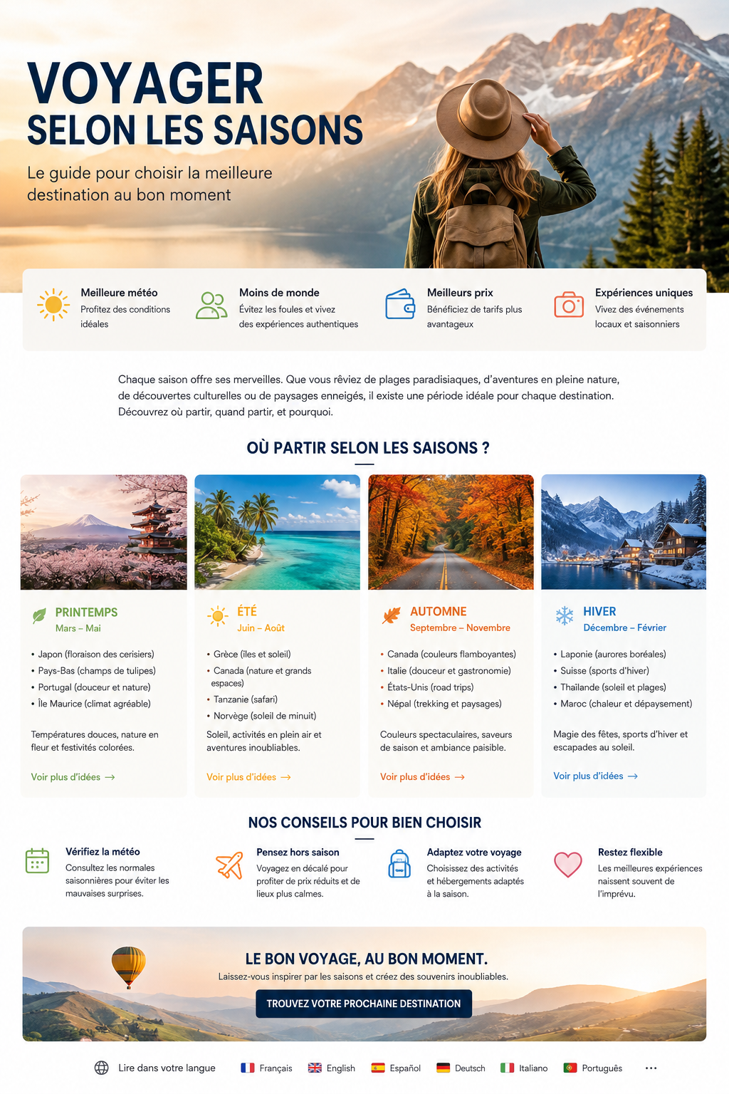 Collage of destinations to visit throughout the year