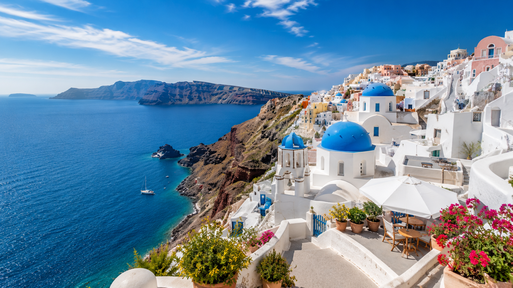 Whitewashed village in Santorini, Greece