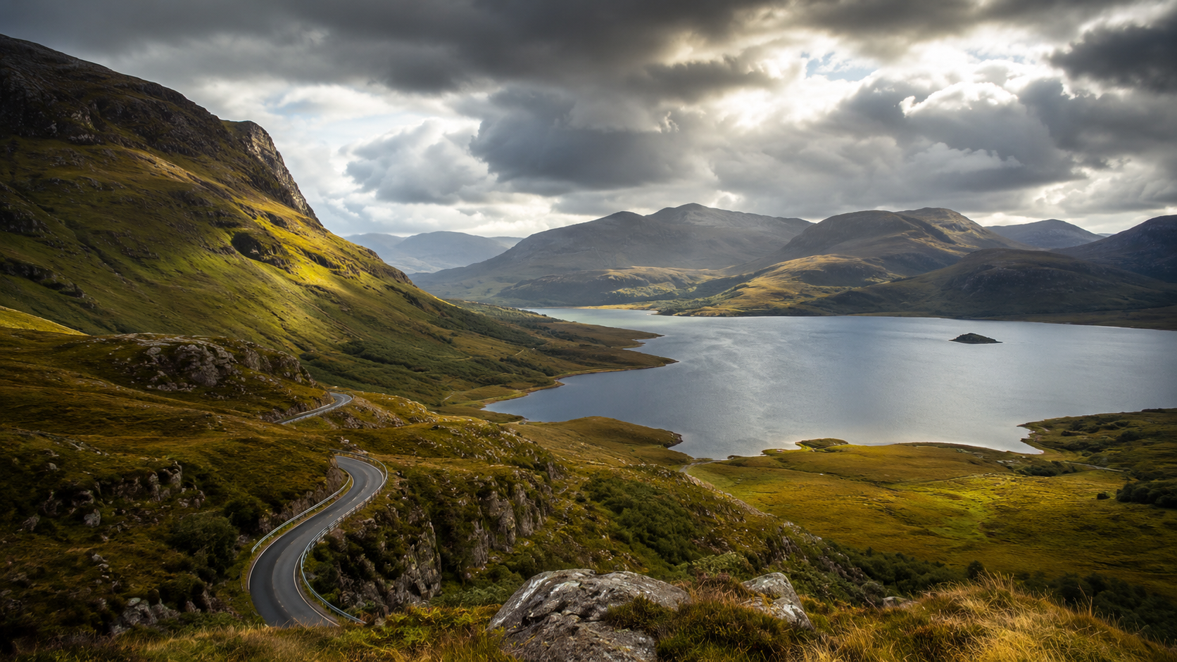 Scenic road through the Scottish Highlands